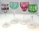 Vintage 4 Multi Size Colored Bohemia Glass Cut Wine Goblets