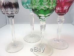 Vintage 4 Multi Size Colored Bohemia Glass Cut Wine Goblets