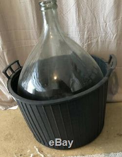 Vintage 54L Italian giant Demijohn Glass W/ Basket Wine Making Exc