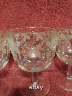 Vintage 5Pc Water Goblets With a grapevine etching. 6 tall