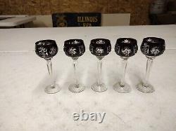 Vintage 5.75 Cut To Clear Burgundy Long Stem Hock Wine Glass Set Of 5 Goblets