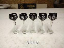 Vintage 5.75 Cut To Clear Burgundy Long Stem Hock Wine Glass Set Of 5 Goblets