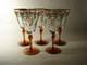 Vintage 5 Hand Painted Enamel Flowers and Gold Goblets Wine Glasses Amber Stems