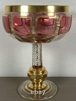 Vintage 5 Moser Cabochon Cranberry 24k Gold Wine Glass Goblet RARE EUC Boho