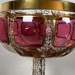 Vintage 5 Moser Cabochon Cranberry 24k Gold Wine Glass Goblet RARE EUC Boho