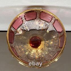 Vintage 5 Moser Cabochon Cranberry 24k Gold Wine Glass Goblet RARE EUC Boho