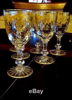 Vintage 5 pieces St Louis Massenet Gold Burgundy Wine Glasses
