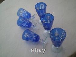 Vintage 6 Blue cups for wine CZECH CRISTAL CHEESE BOHEMIAN CRYSTAL