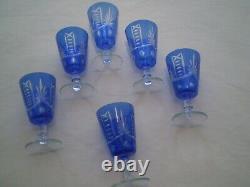Vintage 6 Blue cups for wine CZECH CRISTAL CHEESE BOHEMIAN CRYSTAL