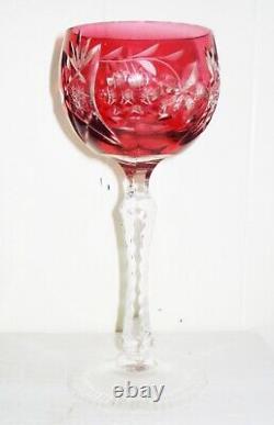 Vintage 6 Bohemian Czech Cut To Clear Crystal Wine Glass Cranberry Design Nr