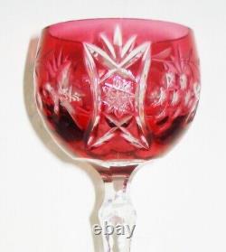 Vintage 6 Bohemian Czech Cut To Clear Crystal Wine Glass Cranberry Design Nr