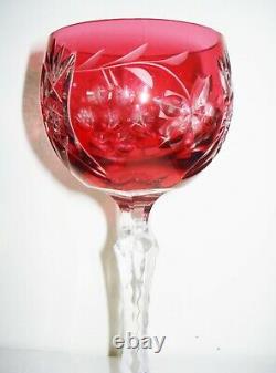 Vintage 6 Bohemian Czech Cut To Clear Crystal Wine Glass Cranberry Design Nr