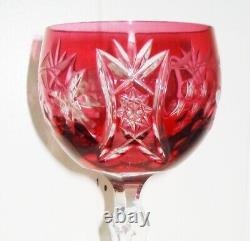 Vintage 6 Bohemian Czech Cut To Clear Crystal Wine Glass Cranberry Design Nr