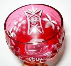 Vintage 6 Bohemian Czech Cut To Clear Crystal Wine Glass Cranberry Design Nr