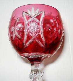 Vintage 6 Bohemian Czech Cut To Clear Crystal Wine Glass Cranberry Design Nr