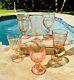 Vintage 6 Mismatched Pink Wine Glasses-Peach Goblets-Retro-Boho-Wedding Set