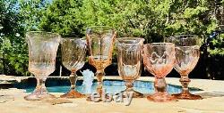 Vintage 6 Mismatched Pink Wine Glasses-Peach Goblets-Retro-Boho-Wedding Set