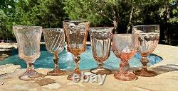 Vintage 6 Mismatched Pink Wine Glasses-Peach Goblets-Retro-Boho-Wedding Set