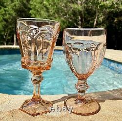 Vintage 6 Mismatched Pink Wine Glasses-Peach Goblets-Retro-Boho-Wedding Set