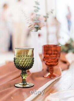 Vintage 6 Mismatched Pink Wine Glasses-Peach Goblets-Retro-Boho-Wedding Set