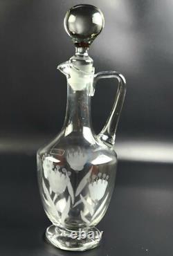 Vintage- 6 Pieces Toscany Etched -Floral Pattern Wine Glasses with Decanter