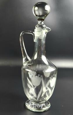 Vintage- 6 Pieces Toscany Etched -Floral Pattern Wine Glasses with Decanter