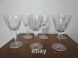 Vintage 6 Waterford Crystal Lismore White Wine Glasses 5 7/8'' T Signed Ireland