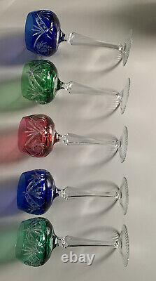 Vintage 6 color Bohemian Czech Crystal Cut to Clear Wine Goblet Stem Glass 8