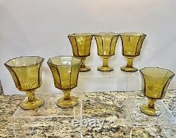 Vintage 6pc Independence Yellow Octagonal Stemmed Wine Water Glasses Japan