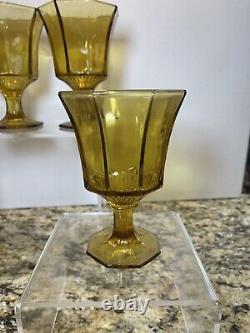 Vintage 6pc Independence Yellow Octagonal Stemmed Wine Water Glasses Japan