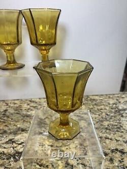 Vintage 6pc Independence Yellow Octagonal Stemmed Wine Water Glasses Japan
