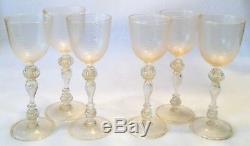 Vintage 6pc OOAK Blown Venetian Murano GOLD DUST Twisted Stem Wine Glass Lot