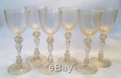 Vintage 6pc OOAK Blown Venetian Murano GOLD DUST Twisted Stem Wine Glass Lot