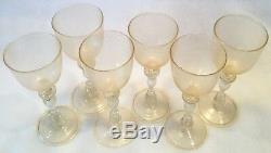 Vintage 6pc OOAK Blown Venetian Murano GOLD DUST Twisted Stem Wine Glass Lot