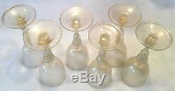 Vintage 6pc OOAK Blown Venetian Murano GOLD DUST Twisted Stem Wine Glass Lot