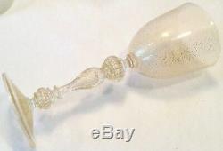 Vintage 6pc OOAK Blown Venetian Murano GOLD DUST Twisted Stem Wine Glass Lot