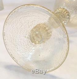 Vintage 6pc OOAK Blown Venetian Murano GOLD DUST Twisted Stem Wine Glass Lot