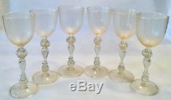 Vintage 6pc OOAK Blown Venetian Murano GOLD DUST Twisted Stem Wine Glass Lot