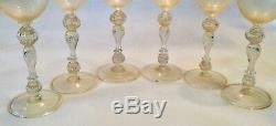 Vintage 6pc OOAK Blown Venetian Murano GOLD DUST Twisted Stem Wine Glass Lot