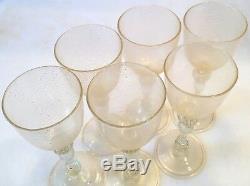 Vintage 6pc OOAK Blown Venetian Murano GOLD DUST Twisted Stem Wine Glass Lot