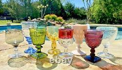 Vintage 8 Mismatched Wine Glasses-Goblets-Water-Retro-Boho-Wedding Set