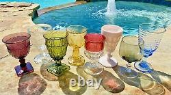 Vintage 8 Mismatched Wine Glasses-Goblets-Water-Retro-Boho-Wedding Set