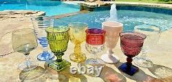 Vintage 8 Mismatched Wine Glasses-Goblets-Water-Retro-Boho-Wedding Set