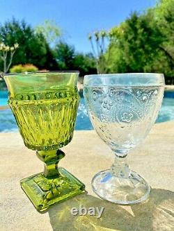 Vintage 8 Mismatched Wine Glasses-Goblets-Water-Retro-Boho-Wedding Set
