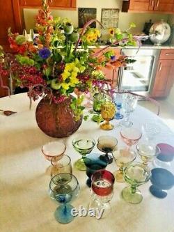 Vintage 8 Mismatched Wine Glasses-Goblets-Water-Retro-Boho-Wedding Set