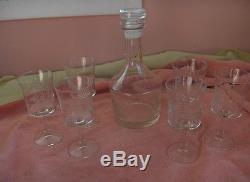 Vintage 8 Pc Crystal Decanter Sailing Schooners Tall Ships Wine Glasses