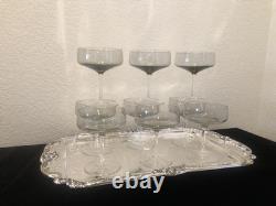 Vintage 8 Peill Cora Crystal Smoke Colored Sherbet/Champagne Glasses Rosenthal