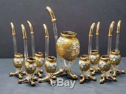 Vintage 9 Pc. Bohemian Moser Blown Glass Port Wine Sipper Pipe Set