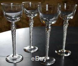 Vintage AIR TWIST STEM Hand Blown Crystal Set of 4 HOCK WINE Glasses Magnificent