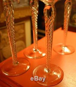 Vintage AIR TWIST STEM Hand Blown Crystal Set of 4 HOCK WINE Glasses Magnificent